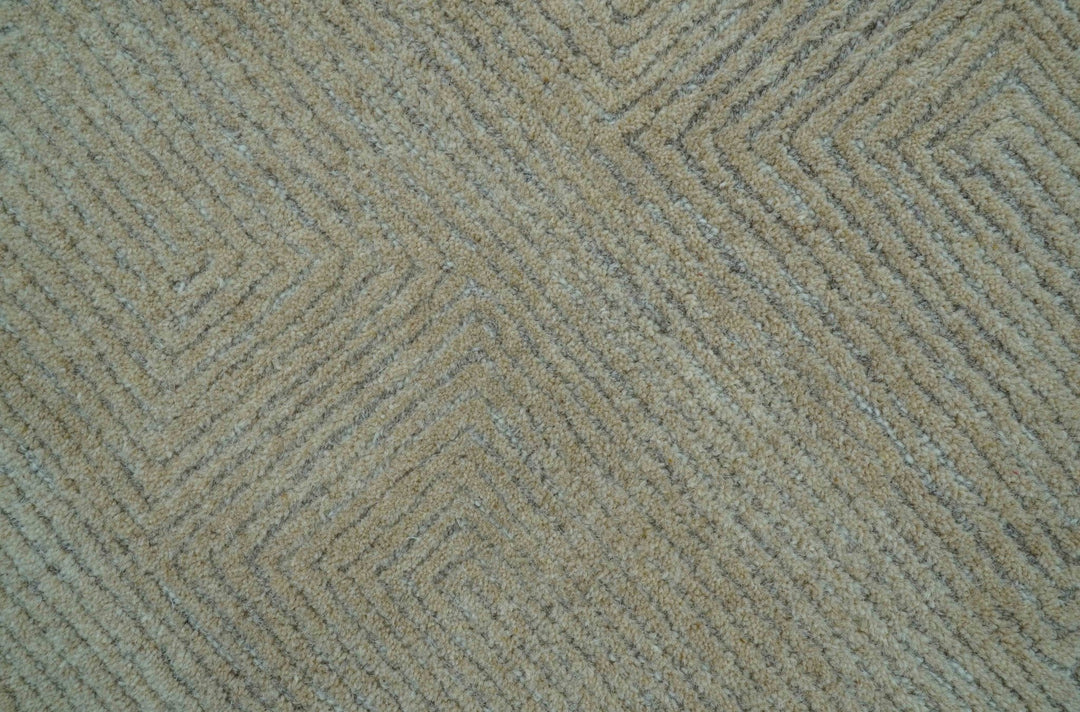 Custom Made Modern Geometrical Beige and Silver Hand Tufted Natural Wool Area Rug - The Rug Decor
