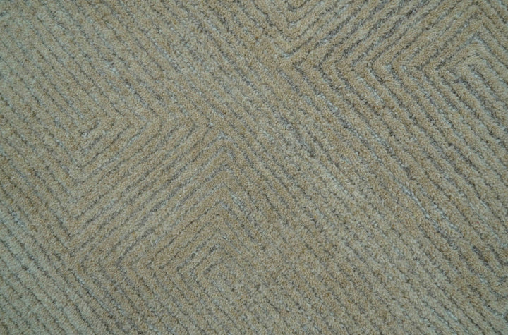 Custom Made Modern Geometrical Beige and Silver Hand Tufted Natural Wool Area Rug - The Rug Decor