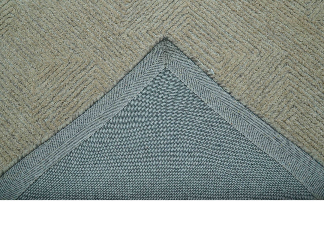 Custom Made Modern Geometrical Beige and Silver Hand Tufted Natural Wool Area Rug - The Rug Decor