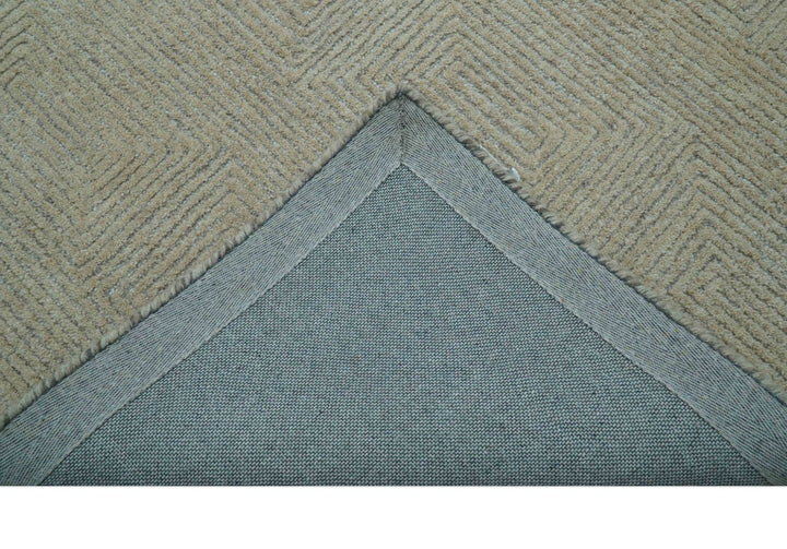 Custom Made Modern Geometrical Beige and Silver Hand Tufted Natural Wool Area Rug - The Rug Decor