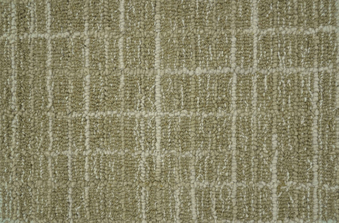 Custom Made Modern Geometrical Beige Hand Tufted Wool Area Rug - The Rug Decor