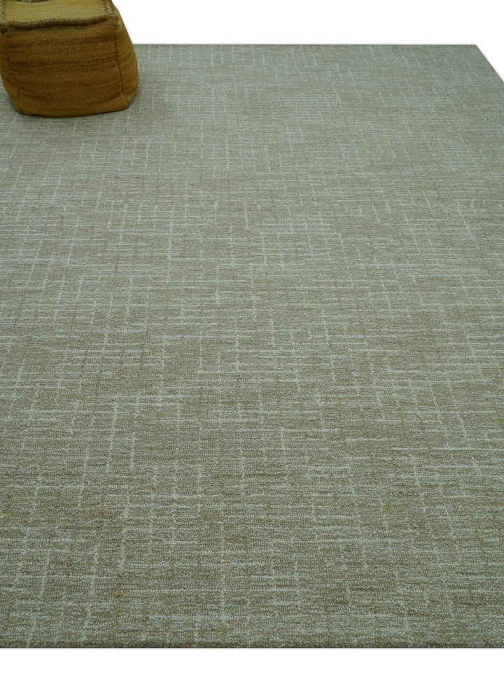 Custom Made Modern Geometrical Beige Hand Tufted Wool Area Rug - The Rug Decor