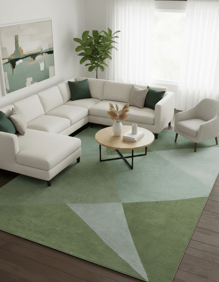 Custom Made Modern Geometrical Design Green And Gray Hand knotted wool Area Rug - The Rug Decor