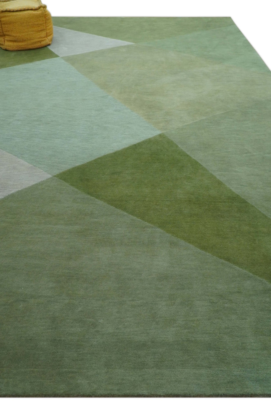 Custom Made Modern Geometrical Design Green And Gray Hand knotted wool Area Rug - The Rug Decor