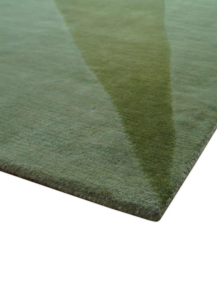 Custom Made Modern Geometrical Design Green And Gray Hand knotted wool Area Rug - The Rug Decor