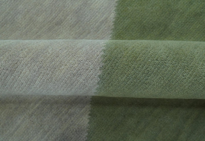 Custom Made Modern Geometrical Design Green And Gray Hand knotted wool Area Rug - The Rug Decor