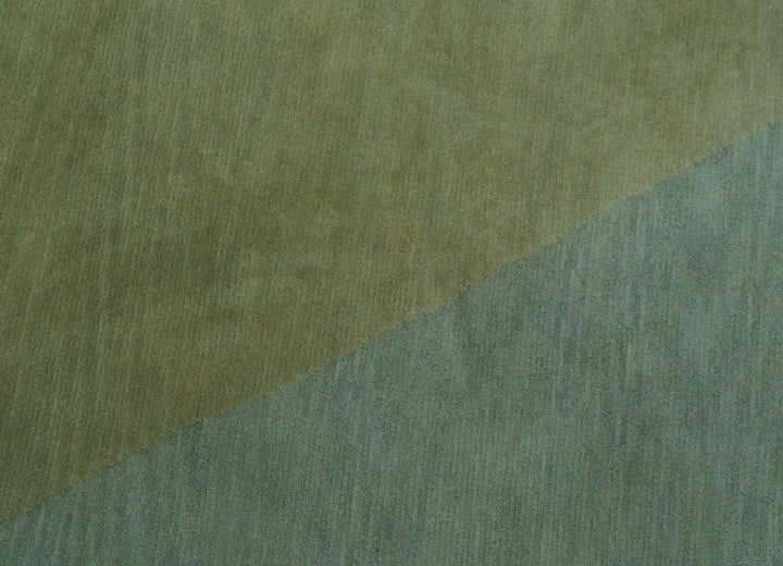 Custom Made Modern Geometrical Design Green And Gray Hand knotted wool Area Rug - The Rug Decor