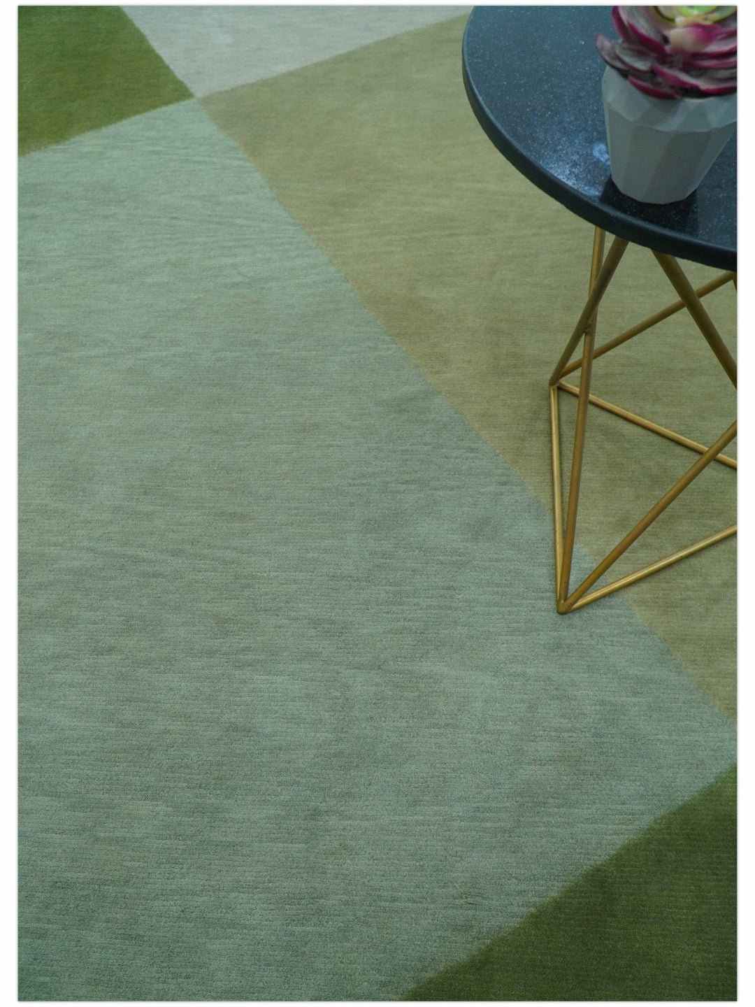 Custom Made Modern Geometrical Design Green And Gray Hand knotted wool Area Rug - The Rug Decor
