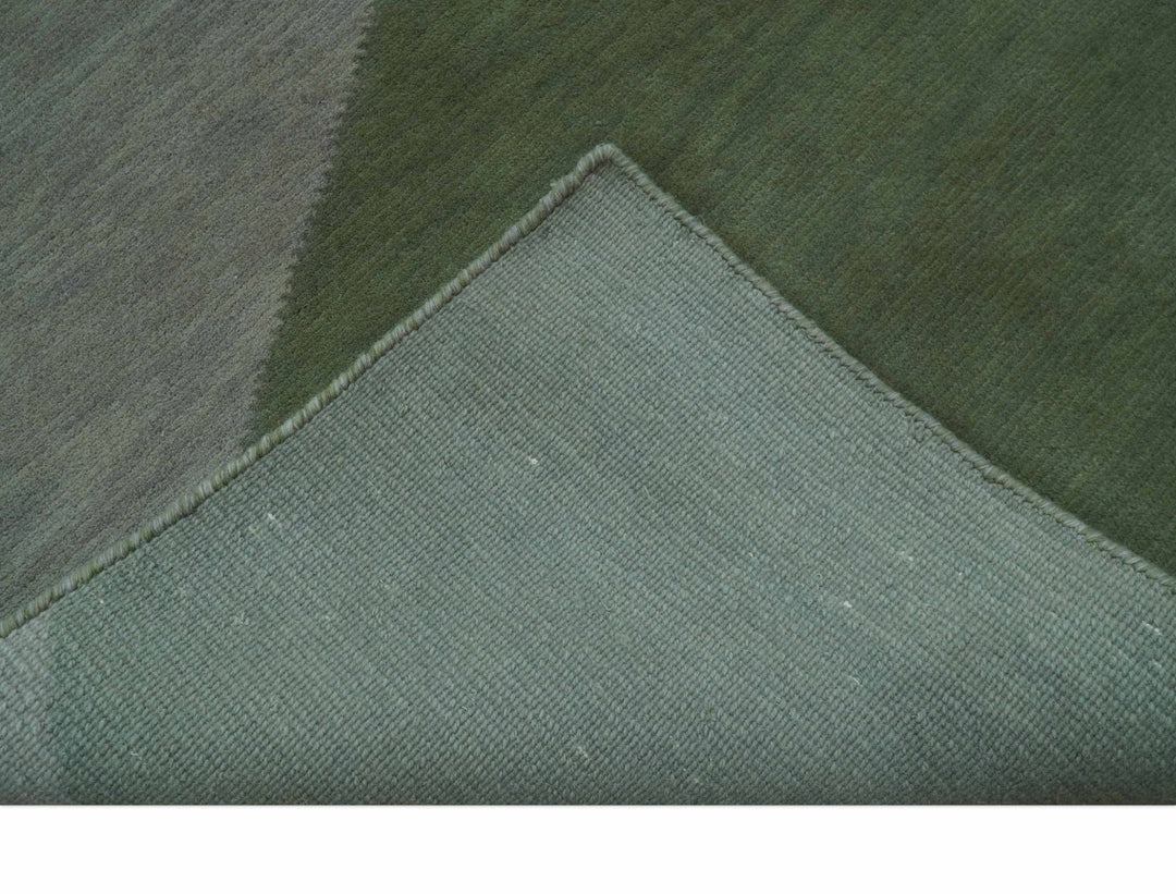 Custom Made Modern Geometrical Design Green And Gray Hand knotted wool Area Rug - The Rug Decor