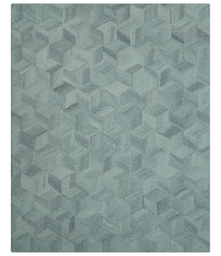 Custom Made Modern Geometrical Gray Hand Tufted Natural Wool Area Rug - The Rug Decor