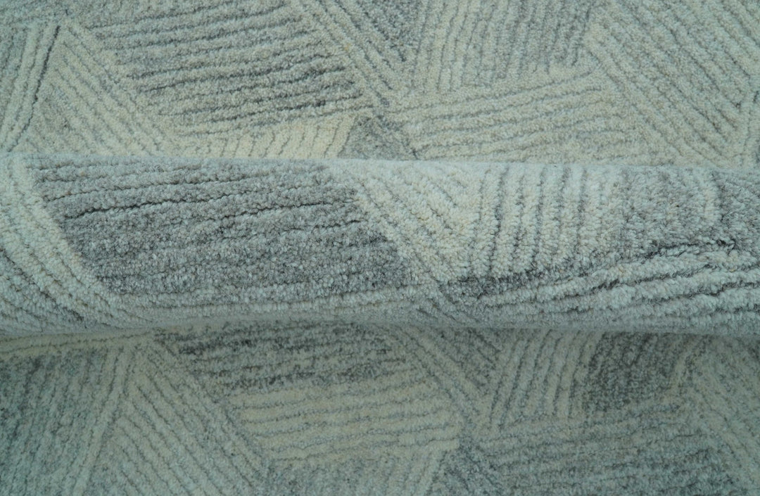 Custom Made Modern Geometrical Gray Hand Tufted Natural Wool Area Rug - The Rug Decor