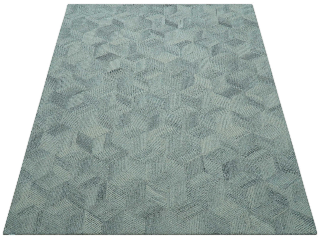 Custom Made Modern Geometrical Gray Hand Tufted Natural Wool Area Rug - The Rug Decor