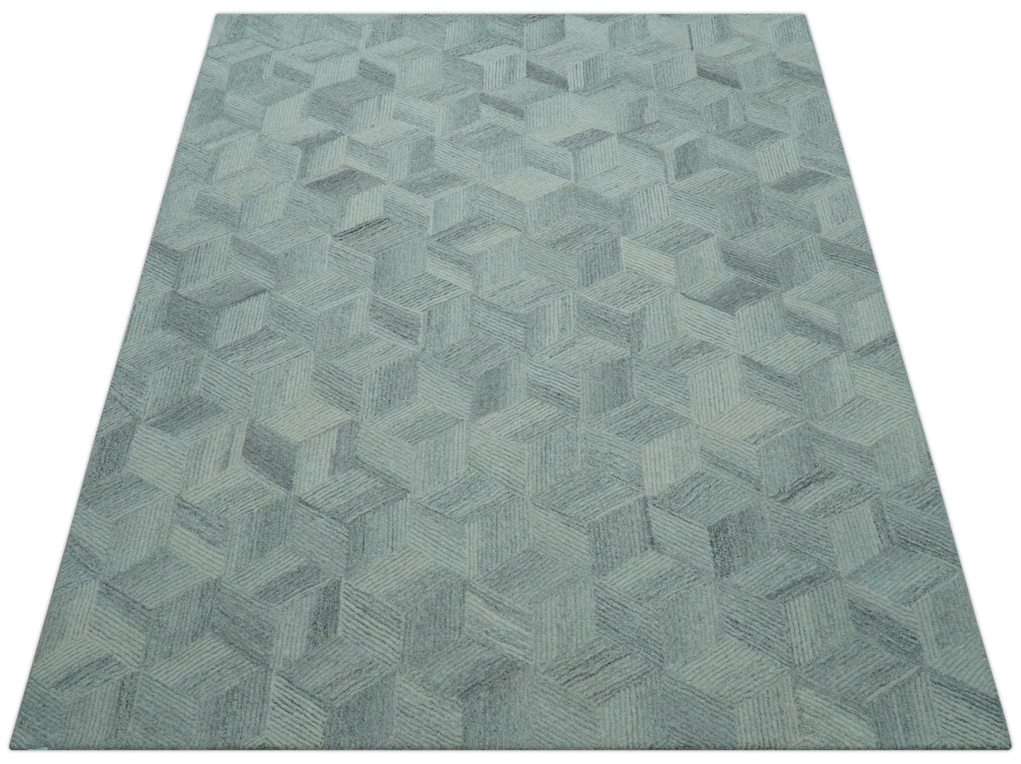 Custom Made Modern Geometrical Gray Hand Tufted Natural Wool Area Rug - The Rug Decor
