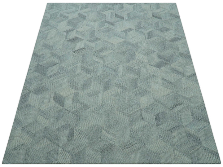 Custom Made Modern Geometrical Gray Hand Tufted Natural Wool Area Rug - The Rug Decor