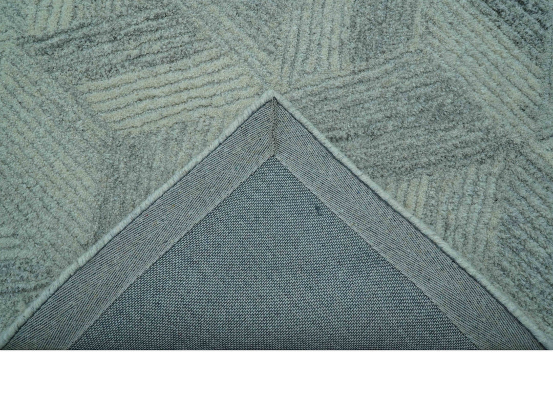 Custom Made Modern Geometrical Gray Hand Tufted Natural Wool Area Rug - The Rug Decor