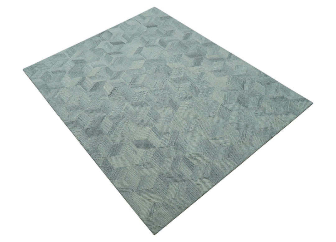 Custom Made Modern Geometrical Gray Hand Tufted Natural Wool Area Rug - The Rug Decor