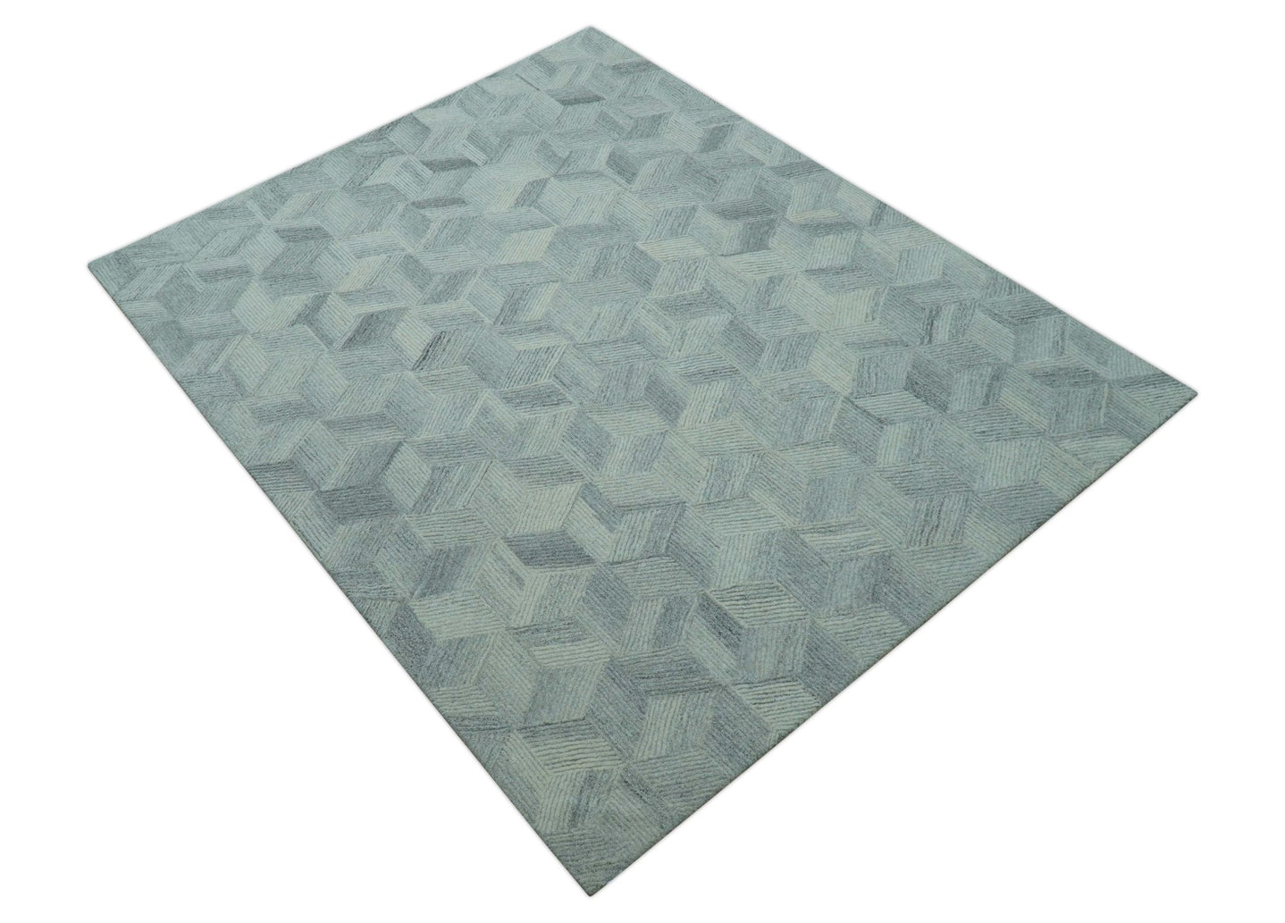 Custom Made Modern Geometrical Gray Hand Tufted Natural Wool Area Rug - The Rug Decor