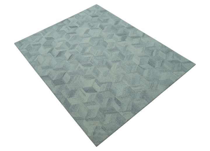 Custom Made Modern Geometrical Gray Hand Tufted Natural Wool Area Rug - The Rug Decor