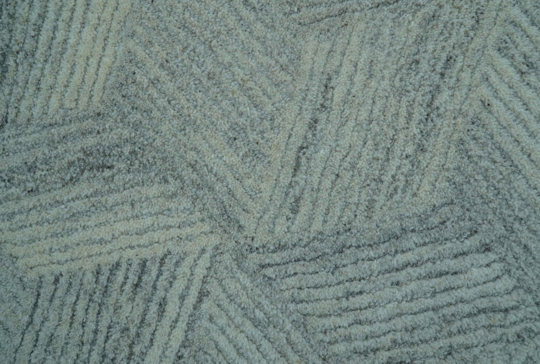 Custom Made Modern Geometrical Gray Hand Tufted Natural Wool Area Rug - The Rug Decor