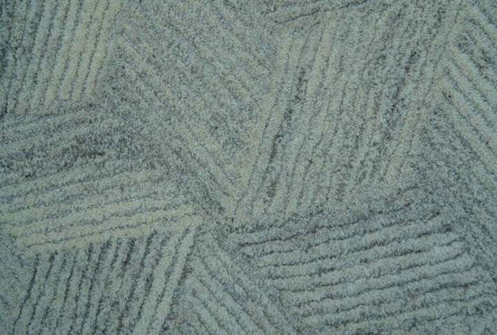 Custom Made Modern Geometrical Gray Hand Tufted Natural Wool Area Rug - The Rug Decor