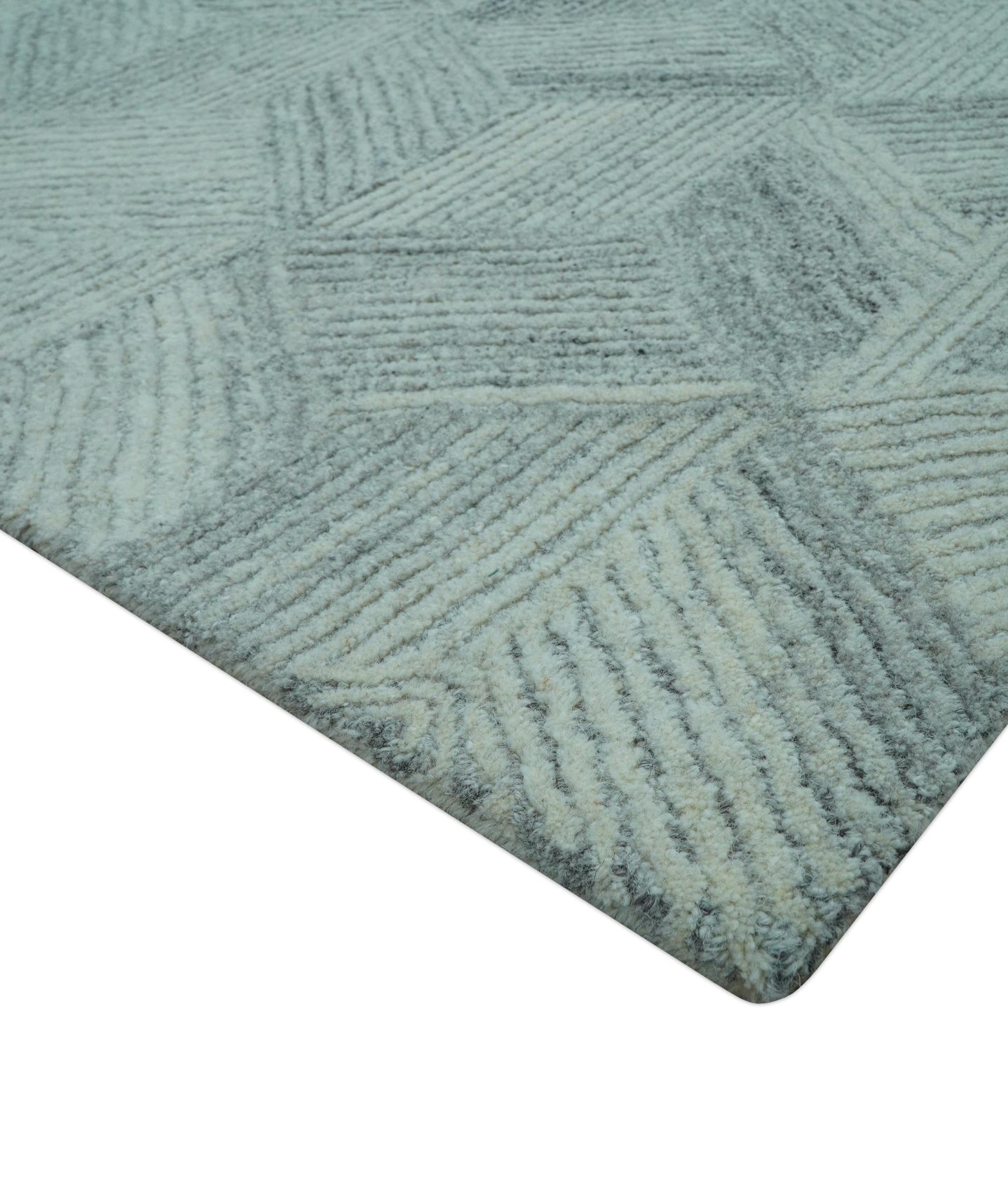 Custom Made Modern Geometrical Gray Hand Tufted Natural Wool Area Rug - The Rug Decor