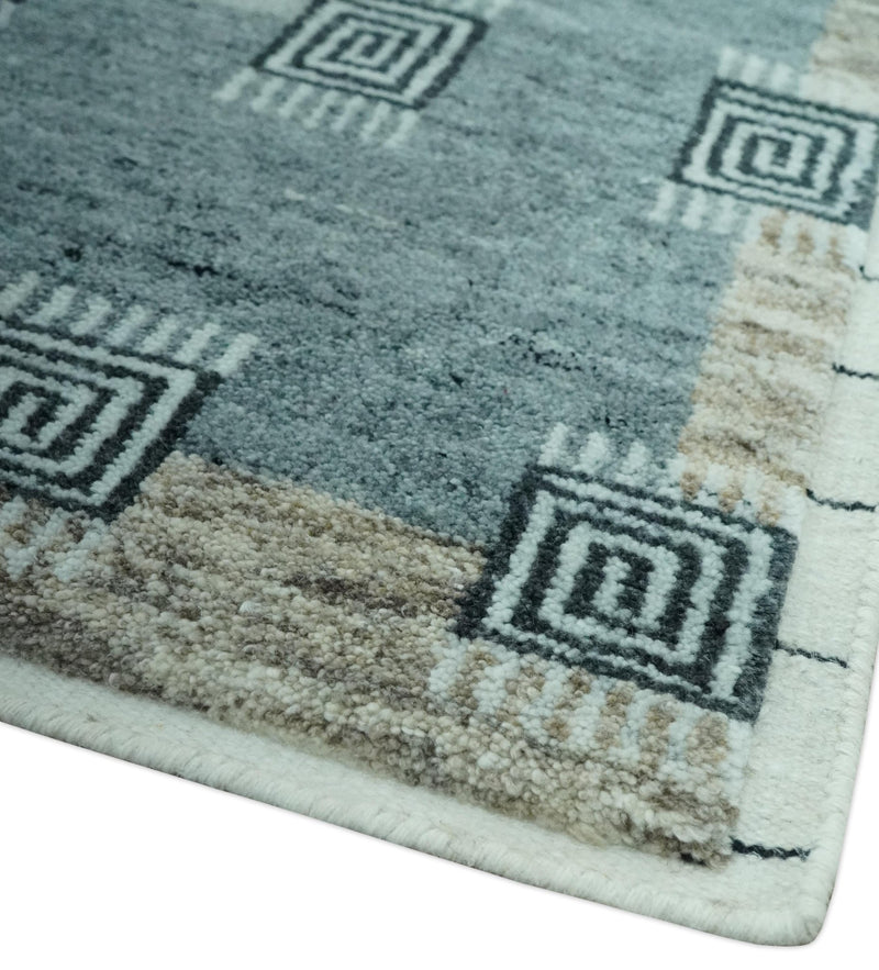 Custom Made modern Geometrical Silver and Gray Hand knotted wool Rug - The Rug Decor