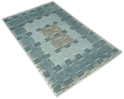 Custom Made modern Geometrical Silver and Gray Hand knotted wool Rug - The Rug Decor