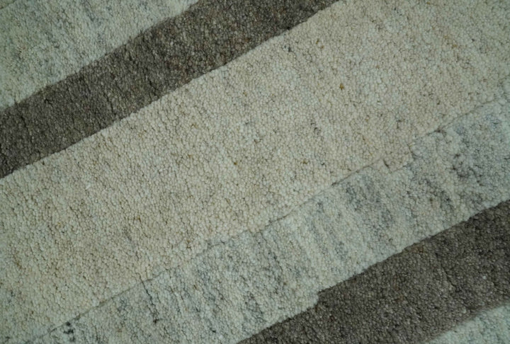 Custom Made Modern Geometrical Silver, Ivory and Charcoal Hand Knotted Wool area Rug - The Rug Decor