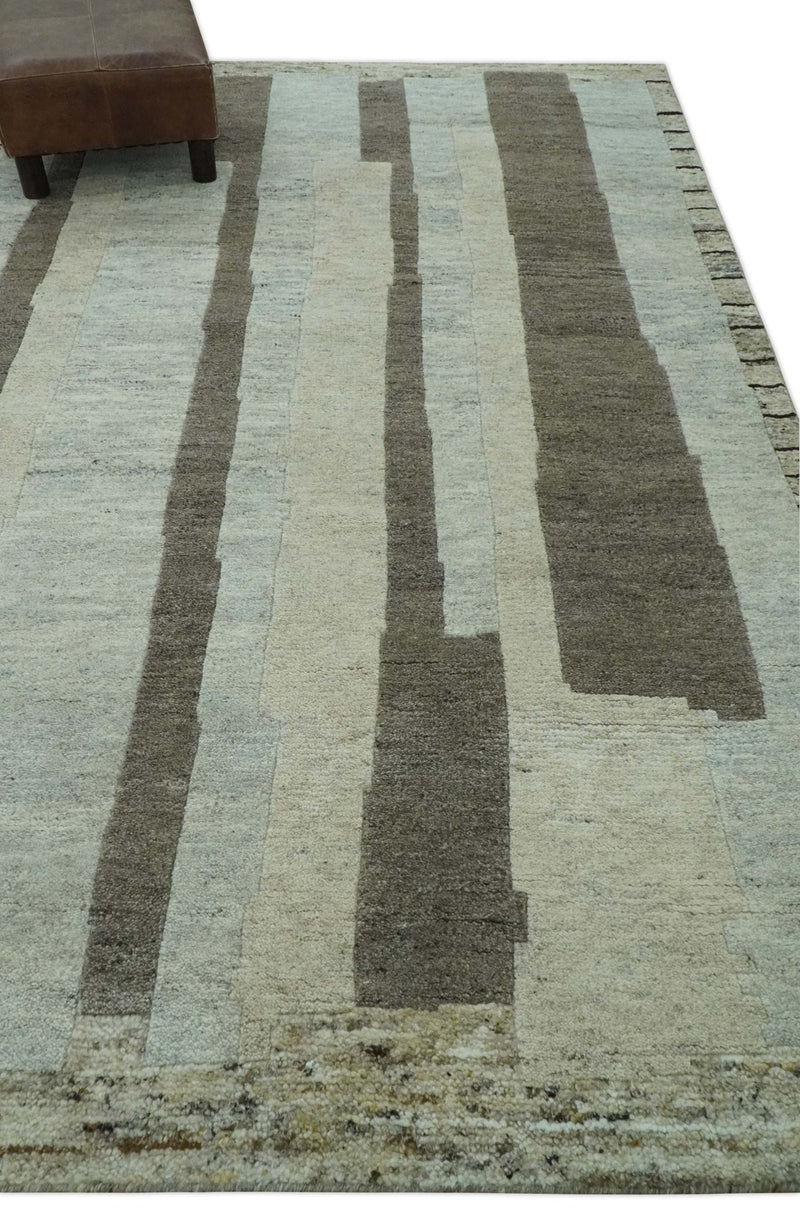 Custom Made Modern Geometrical Silver, Ivory and Charcoal Hand Knotted Wool area Rug - The Rug Decor