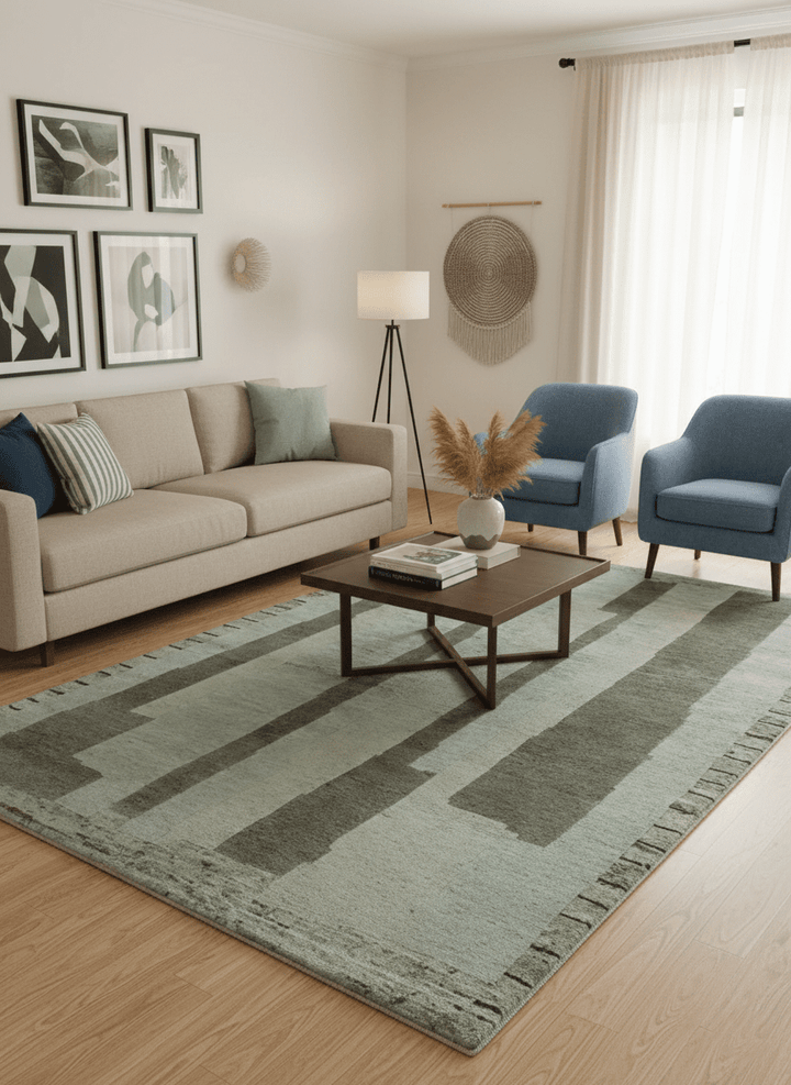 Custom Made Modern Geometrical Silver, Ivory and Charcoal Hand Knotted Wool area Rug - The Rug Decor