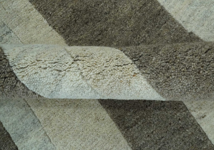 Custom Made Modern Geometrical Silver, Ivory and Charcoal Hand Knotted Wool area Rug - The Rug Decor