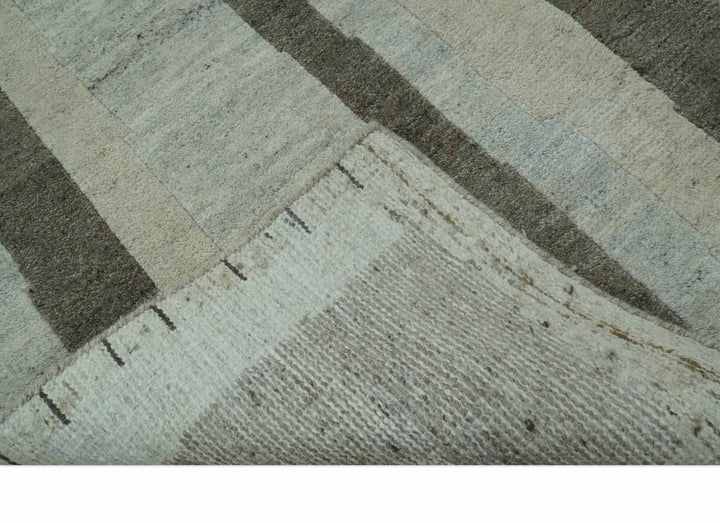 Custom Made Modern Geometrical Silver, Ivory and Charcoal Hand Knotted Wool area Rug - The Rug Decor
