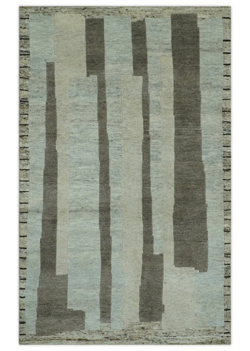 Custom Made Modern Geometrical Silver, Ivory and Charcoal Hand Knotted Wool area Rug - The Rug Decor