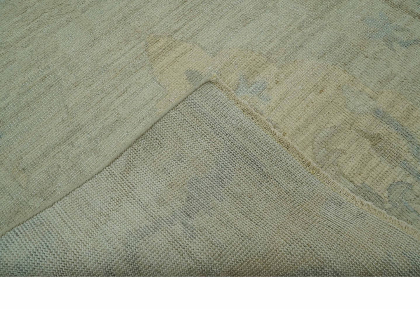 Custom Made Modern Ikat Design Beige And Blue Hand Knotted Wool Area Rug - The Rug Decor