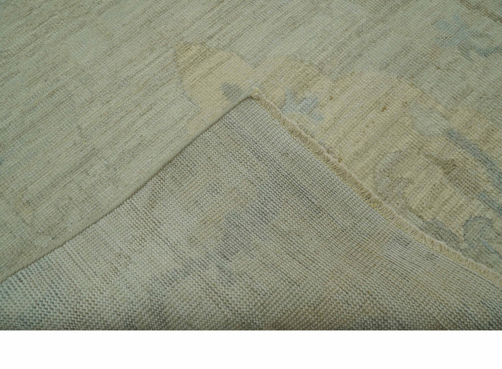 Custom Made Modern Ikat Design Beige And Blue Hand Knotted Wool Area Rug - The Rug Decor