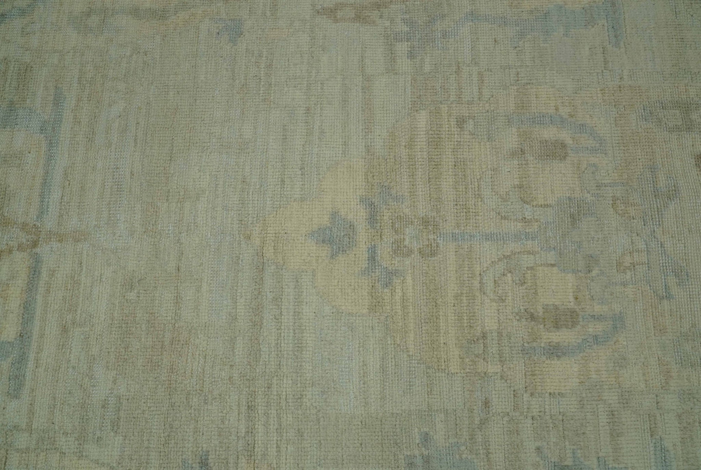 Custom Made Modern Ikat Design Beige And Blue Hand Knotted Wool Area Rug - The Rug Decor