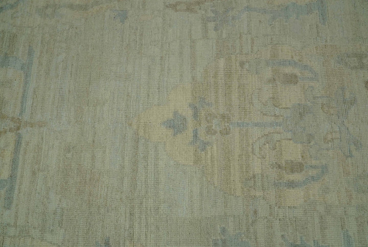 Custom Made Modern Ikat Design Beige And Blue Hand Knotted Wool Area Rug - The Rug Decor