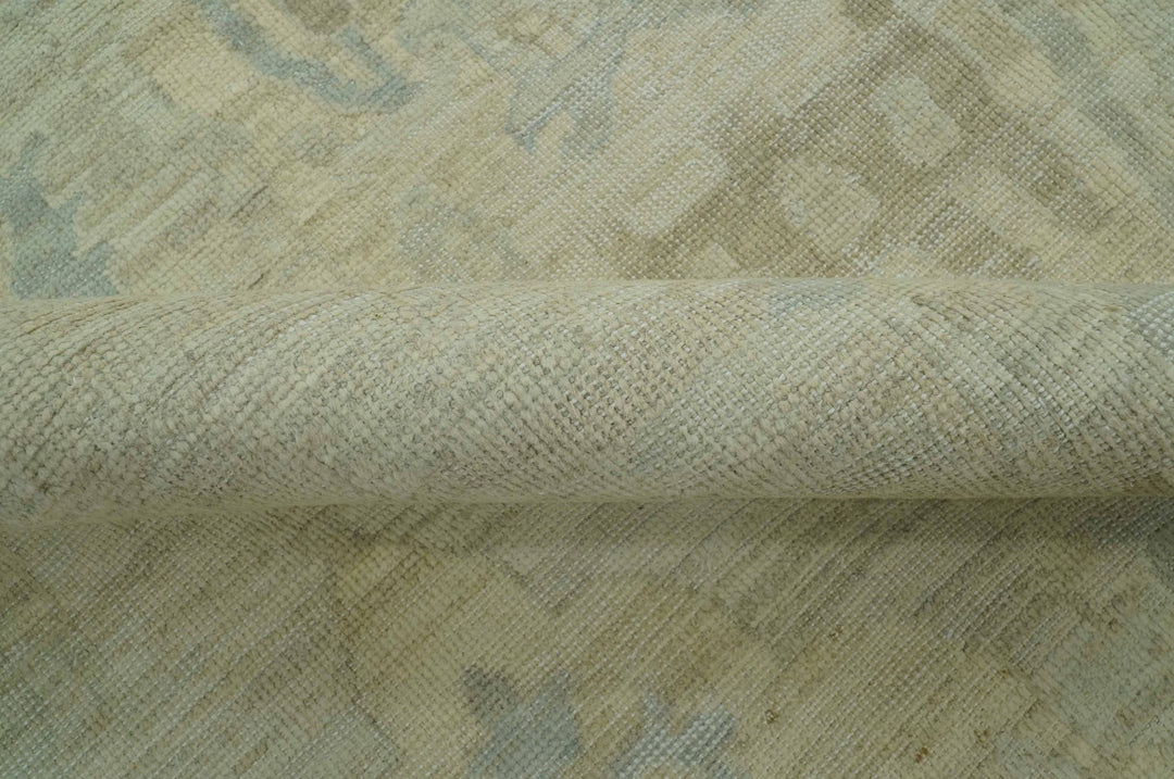 Custom Made Modern Ikat Design Beige And Blue Hand Knotted Wool Area Rug - The Rug Decor