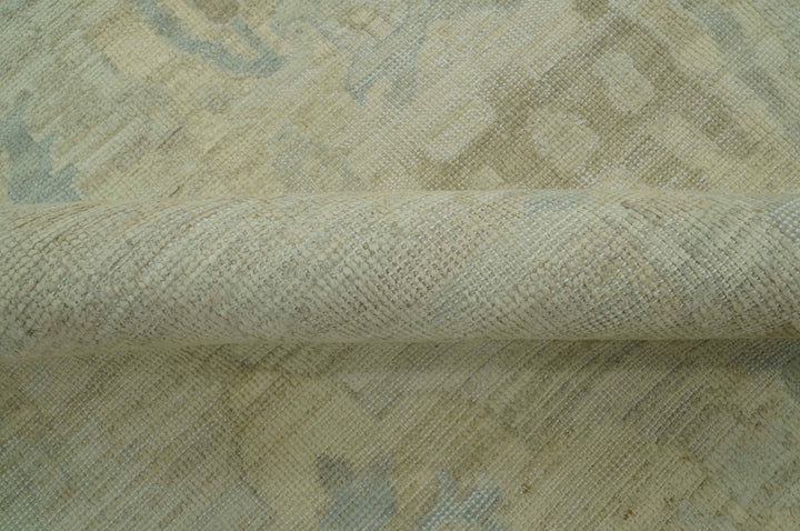 Custom Made Modern Ikat Design Beige And Blue Hand Knotted Wool Area Rug - The Rug Decor