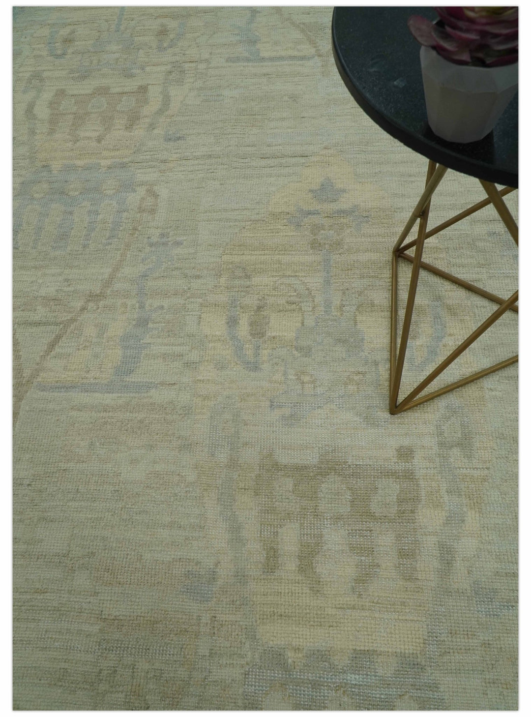 Custom Made Modern Ikat Design Beige And Blue Hand Knotted Wool Area Rug - The Rug Decor