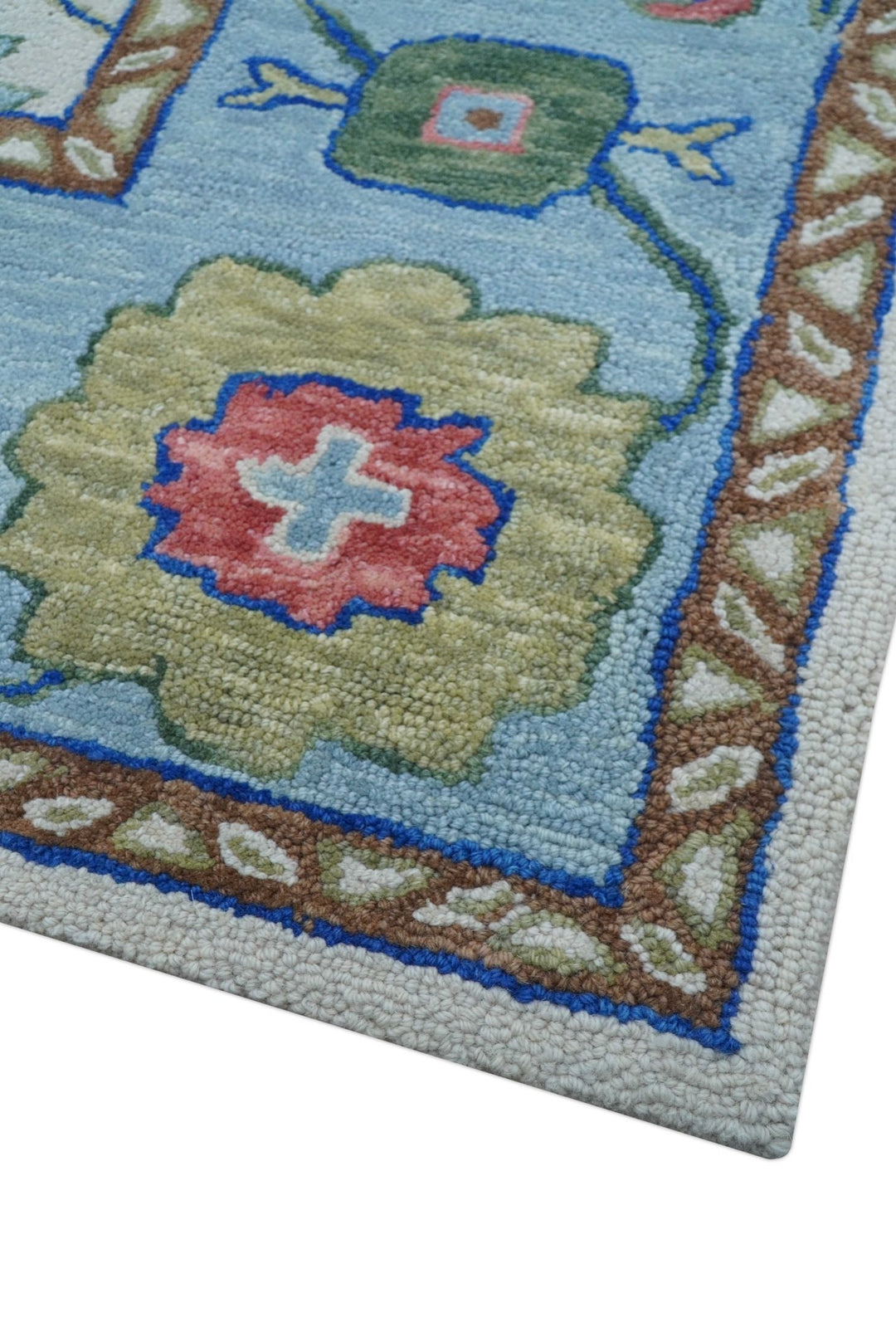 Custom Made Modern Oushak Ivory And Blue Hand Tufted Wool Area Rug - The Rug Decor