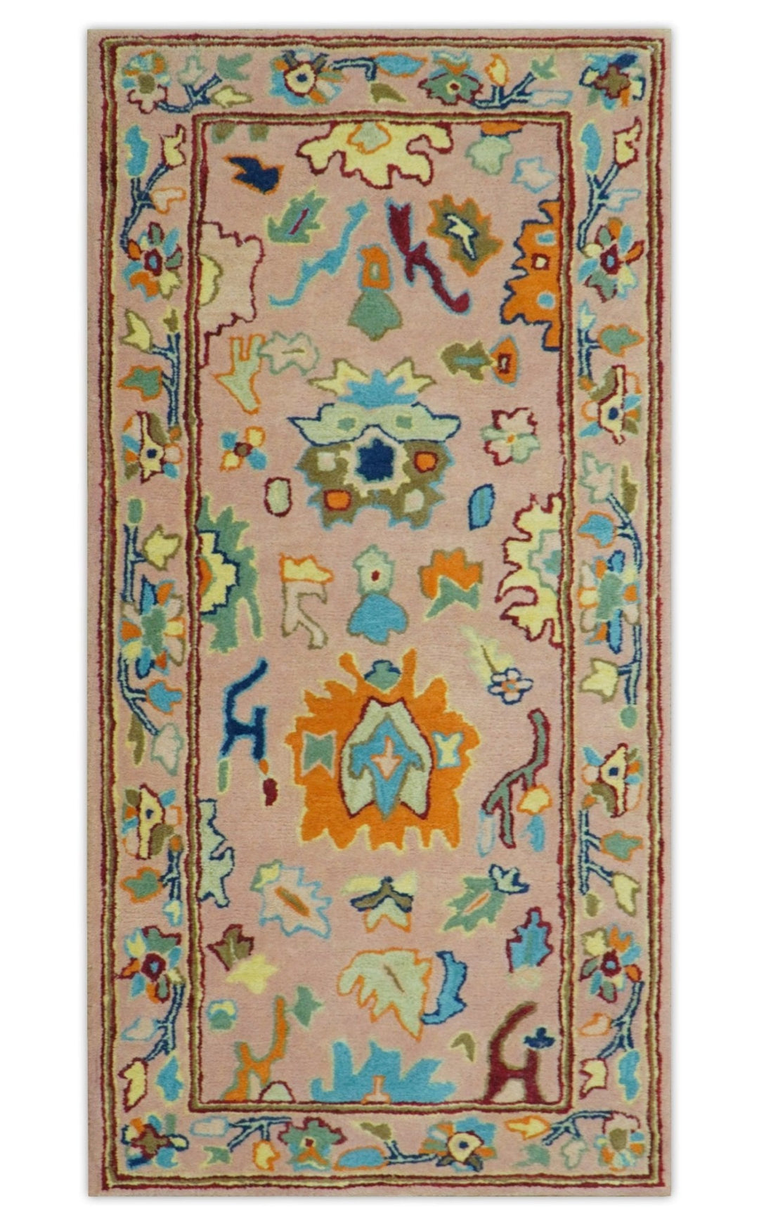 Custom Made Modern Oushak Peach And Rust Hand Tufted Runner Wool Rug - The Rug Decor