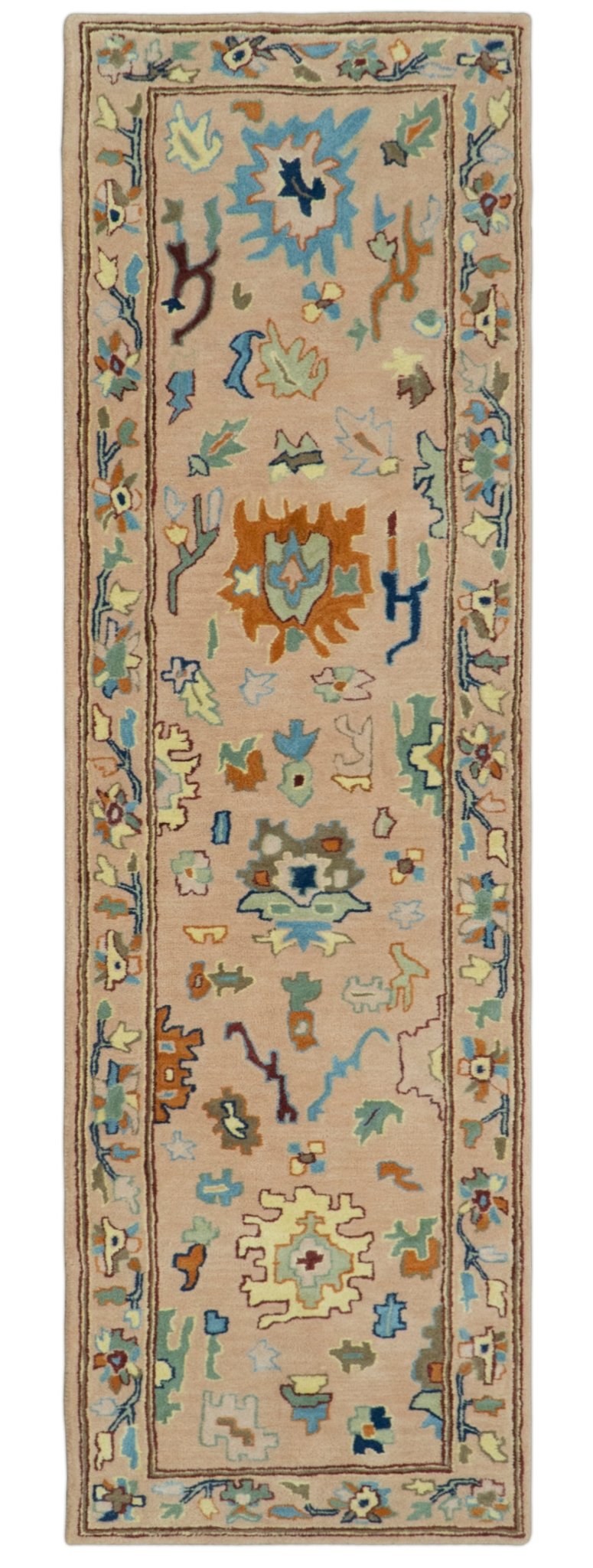 Custom Made Modern Oushak Peach And Rust Hand Tufted Runner Wool Rug - The Rug Decor