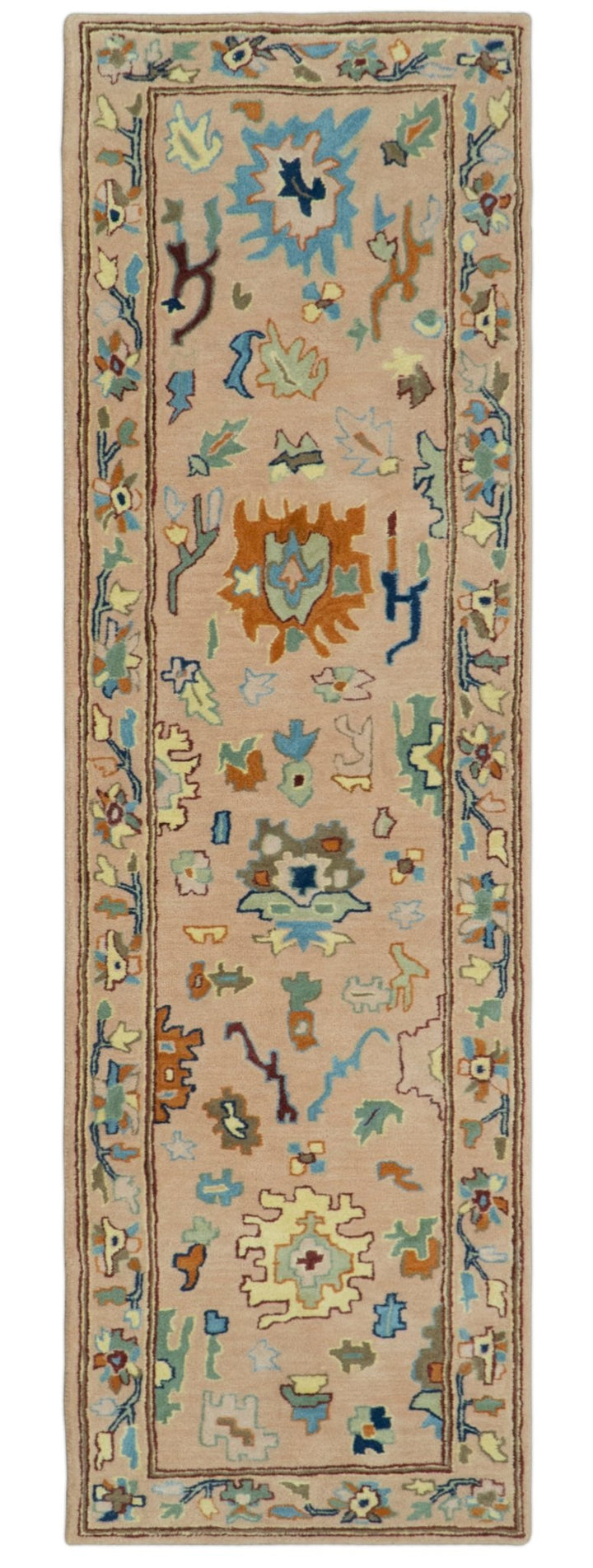 Custom Made Modern Oushak Peach And Rust Hand Tufted Runner Wool Rug - The Rug Decor