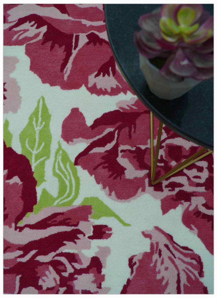 Custom Made Modern Pink Floral Hand Tufted Wool Rug - The Rug Decor