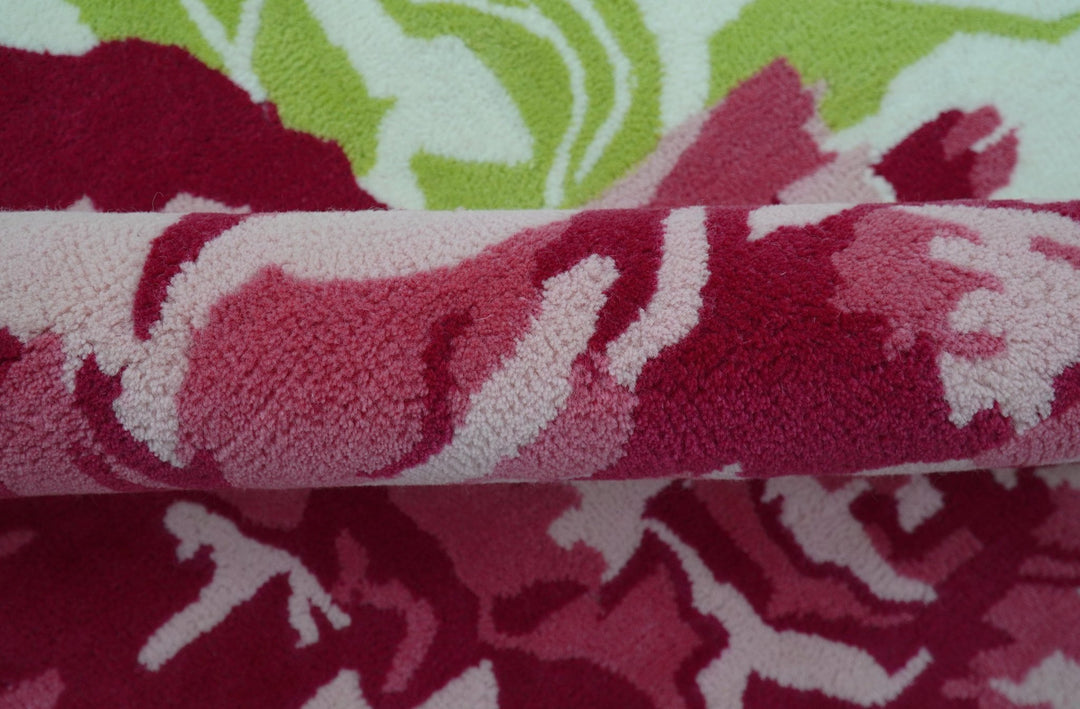 Custom Made Modern Pink Floral Hand Tufted Wool Rug - The Rug Decor
