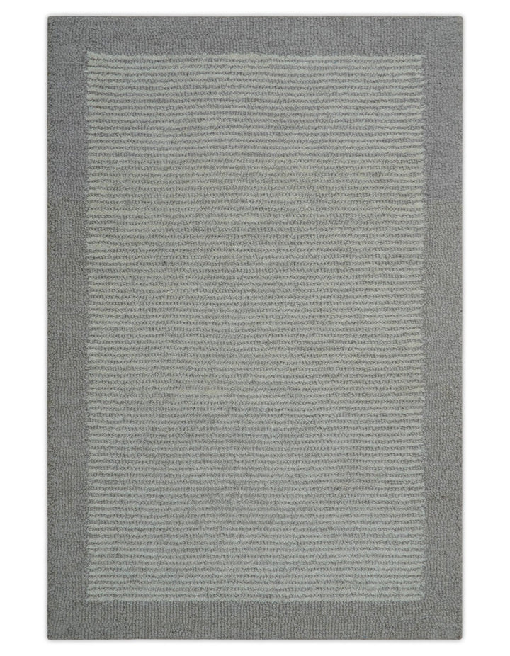 Custom Made Modern Solid Design Gray Hand Tufted Wool Rug - The Rug Decor
