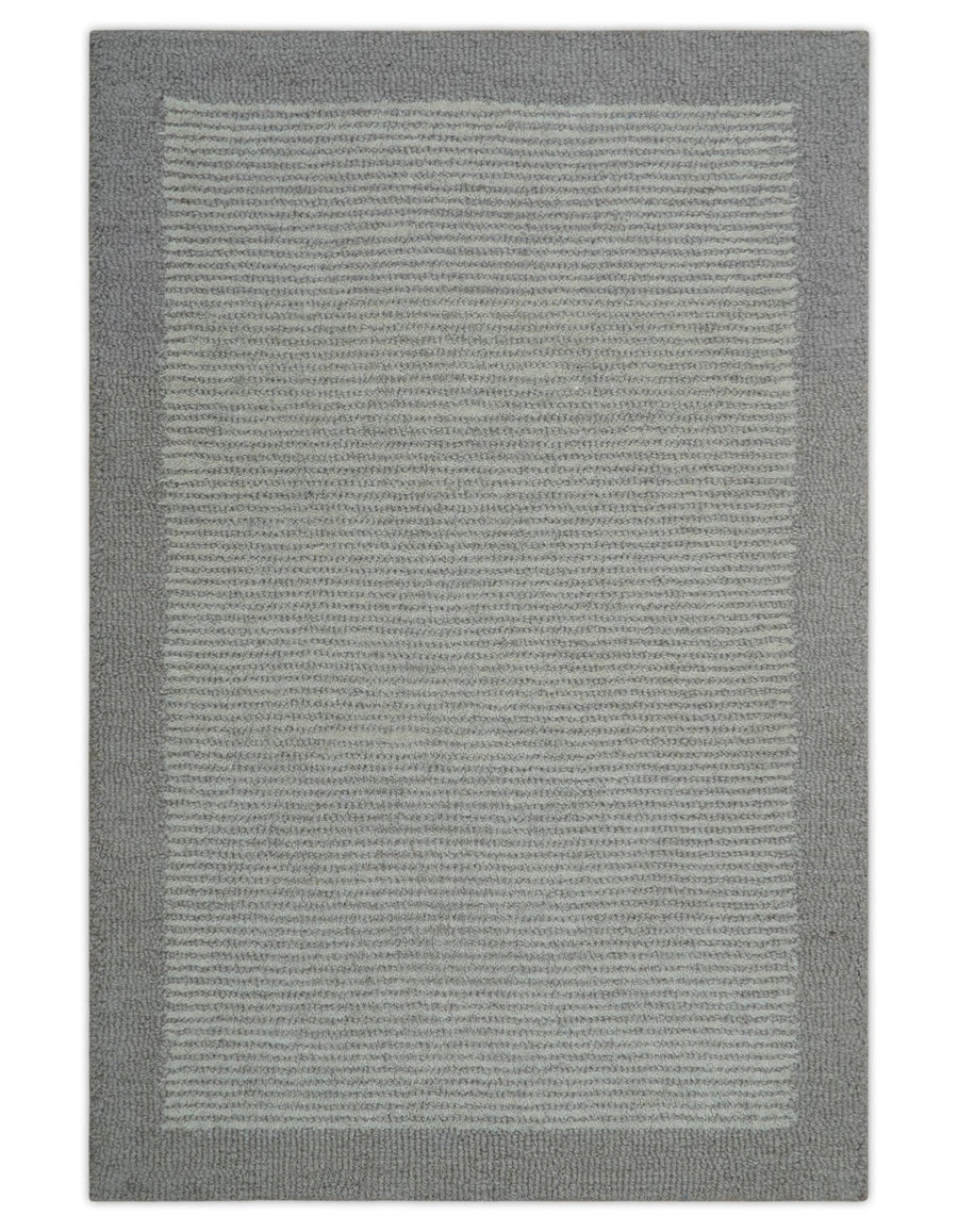 Custom Made Modern Solid Design Gray Hand Tufted Wool Rug - The Rug Decor