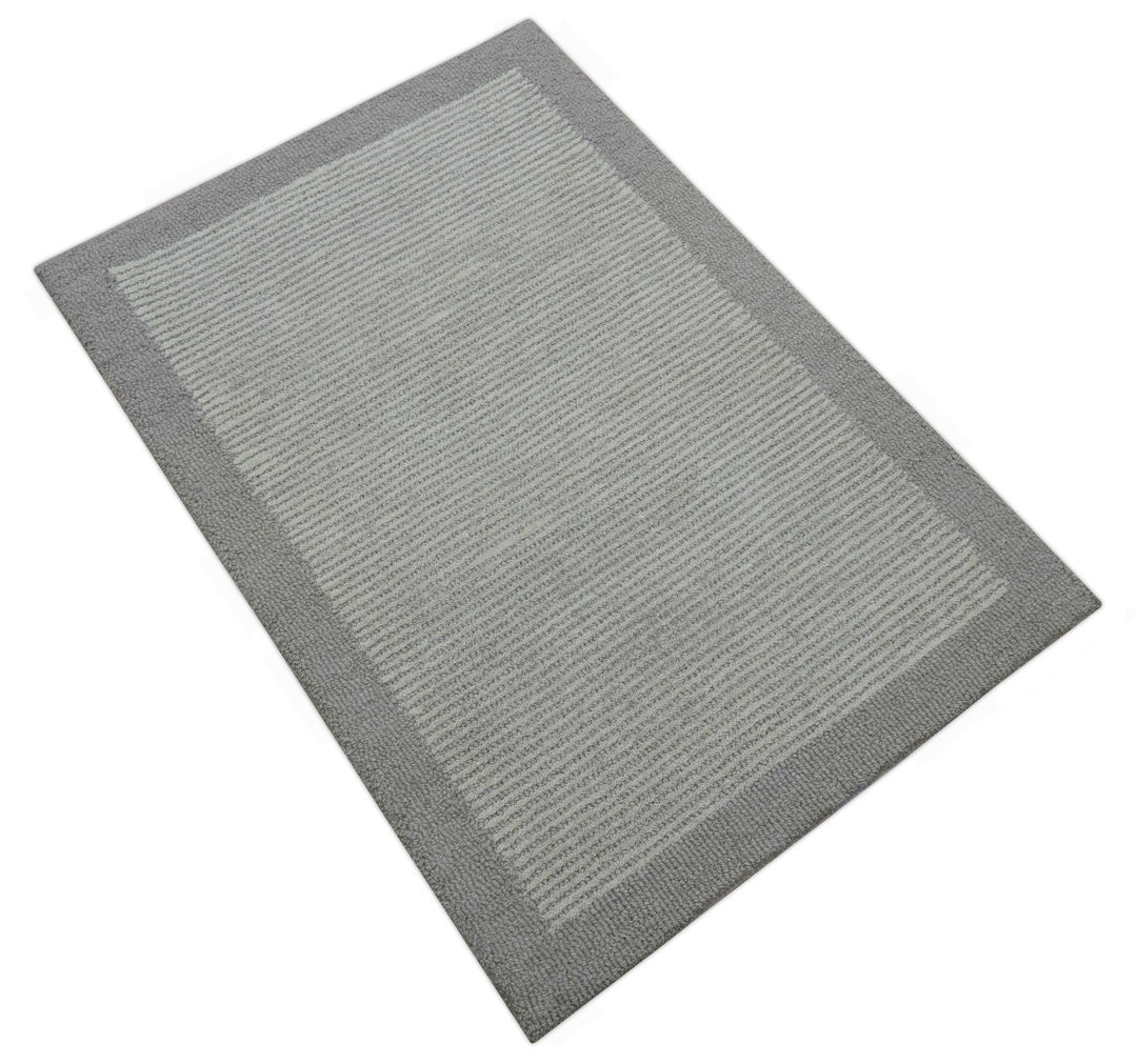 Custom Made Modern Solid Design Gray Hand Tufted Wool Rug - The Rug Decor