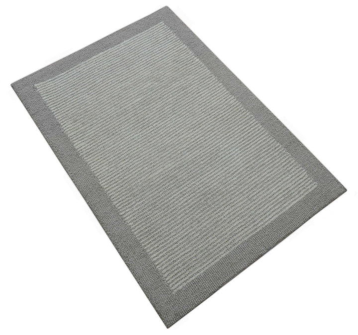 Custom Made Modern Solid Design Gray Hand Tufted Wool Rug - The Rug Decor
